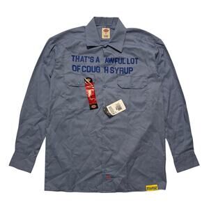 BNWT Awful Lot Of Cough Syrup Dickies Long Sleeve Button Up Shirt Light Blue S